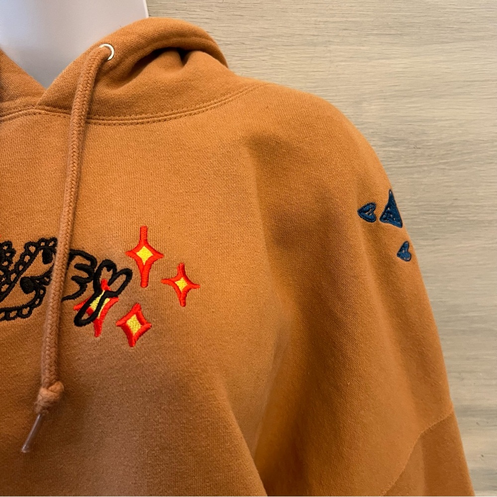Obey Tan “Cosmic Love” Embroidered Hoodie Sweatshirt Size Small Good Condition - Picture 4 of 11